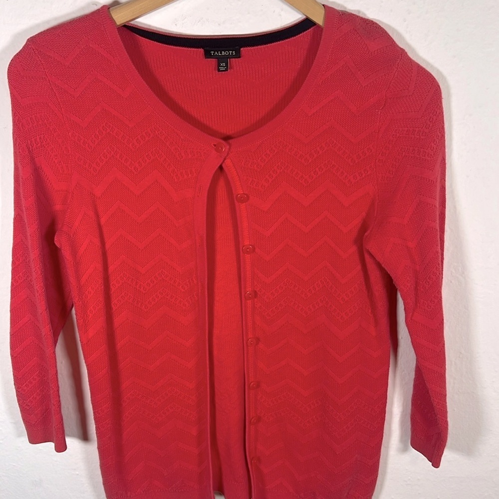 Talbots XS chevron knit‎ cardigan pink salmon